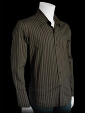 Couture: Brown Striped Shrit with Embroidery