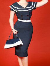 Bettie Page Clothing: Captain Dress - Navy blue