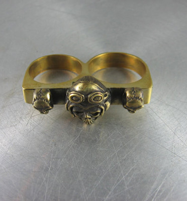 Jungle Tribe Skull Pilot Brass Knuckle Ring