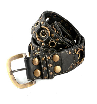 Heavy Belt - Black Leather / Antique Gold Hardware