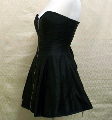 24 Corseted Dress<br />Black Silk<br />Exposed Zipper