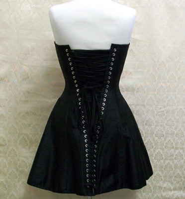 24 Corseted Dress<br />Black Silk<br />Exposed Zipper
