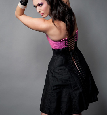 22 Corseted Dress<br /> Black & PinkSilk <br />Covered Zipper