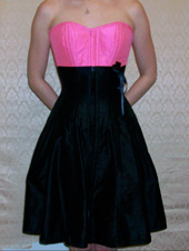 22 Corseted Dress<br /> Black & PinkSilk <br />Covered Zipper