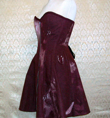 26 Corseted Dress<br />Distressed Wine Denim<br />Exposed Zipper