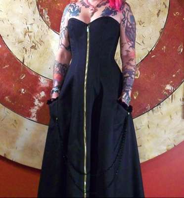 26 Corseted Dress<br /> Grey Denim w/Pockets<br />Exposed Zipper