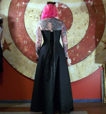 26 Corseted Dress<br /> Grey Denim w/Pockets<br />Exposed Zipper