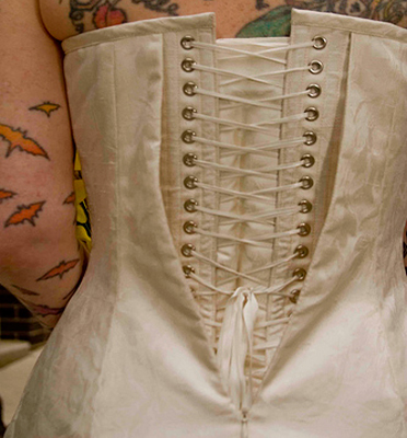26 Peek-A-Boo Corset Dress (Ivory Brocade)