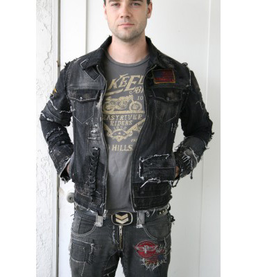 distressed black denim vest