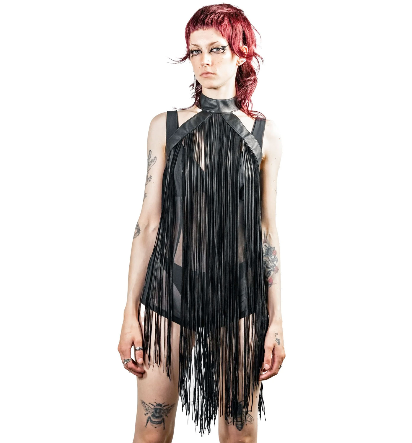Shop Fringe Halter Dress - Leather